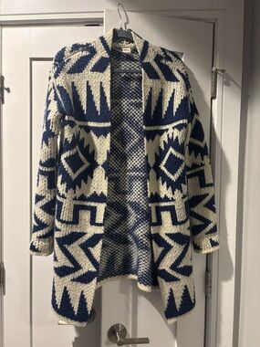 Roxy Open-Front Aztec Cardigan - Navy & Cream
